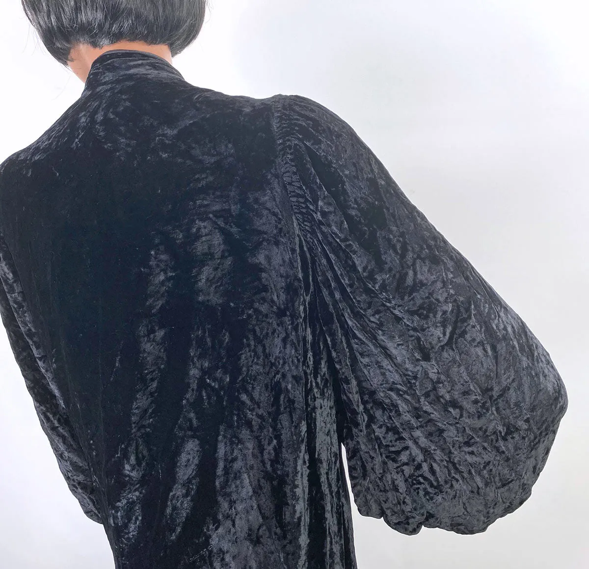 30s Crushed Velvet Jacket Black Dramatic Vintage Attached Scarf Women's S/M VFG
