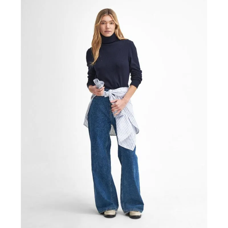 Barbour Pendle Roll Neck Knitted Ladies Jumper - Navy/Hessian Tartan