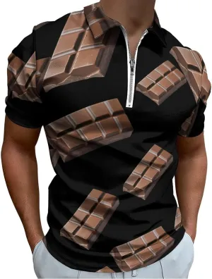 Chocolate Bar Trendy Polo Shirts for Men Short Sleeve Lapel Collar Zipper T-Shirts Outdoor Sports XS