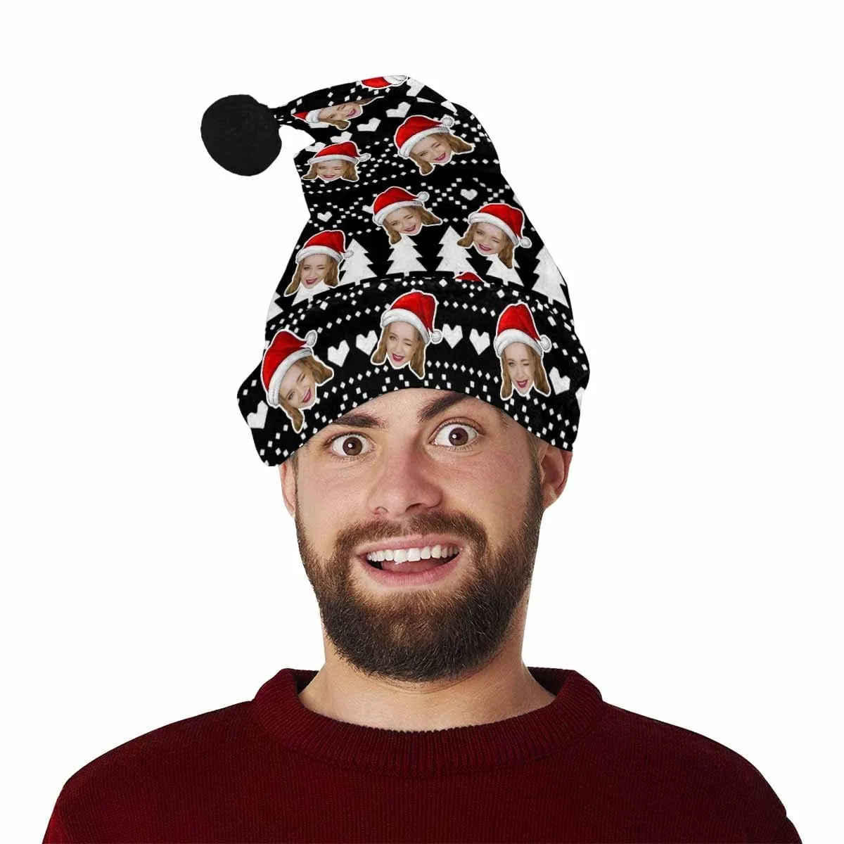 Custom Face Black Christmas Tree Santa Hat