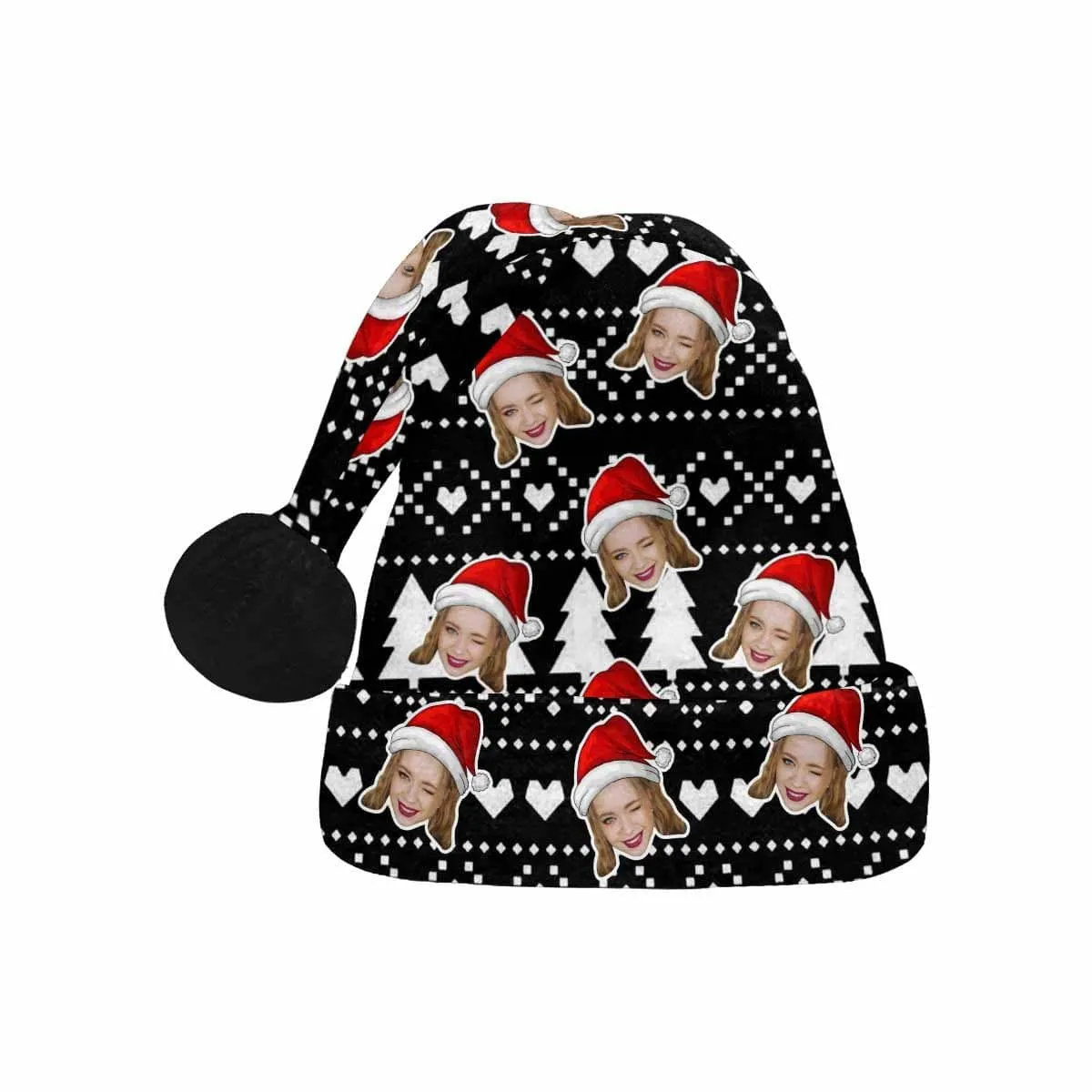 Custom Face Black Christmas Tree Santa Hat