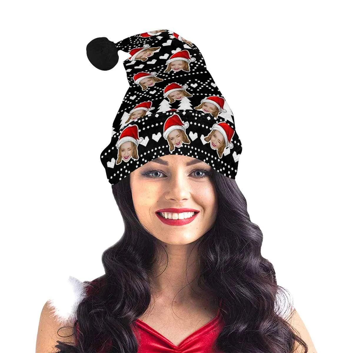 Custom Face Black Christmas Tree Santa Hat