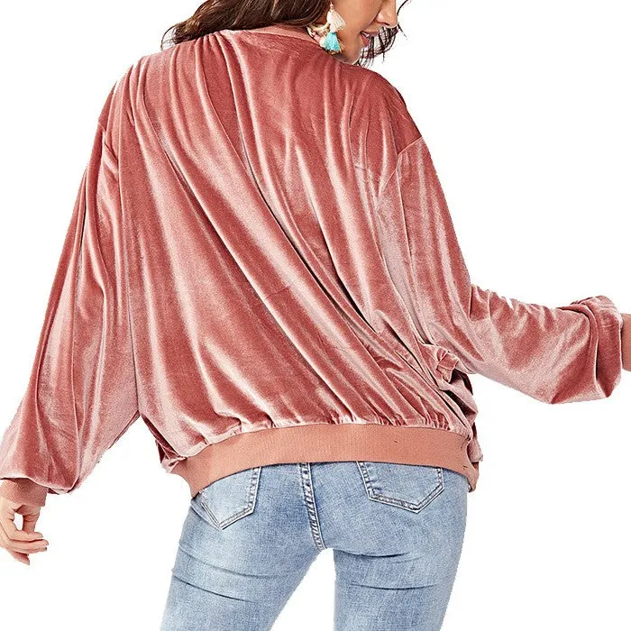 Fashion Velvet Long Sleeve Bat Sleeve Coat