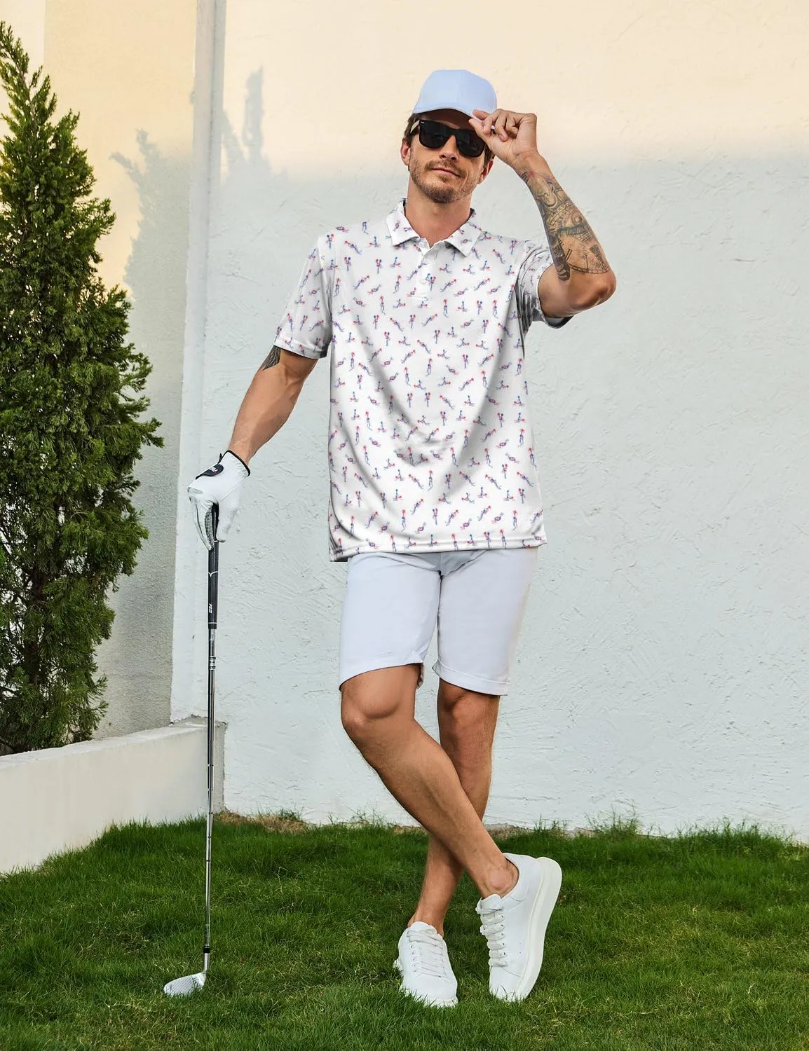 Golf Shirts for Men Funny Polo Short Sleeve Performance Moisture Wicking Quick Dry Mens Hawaiian Polo Shirt