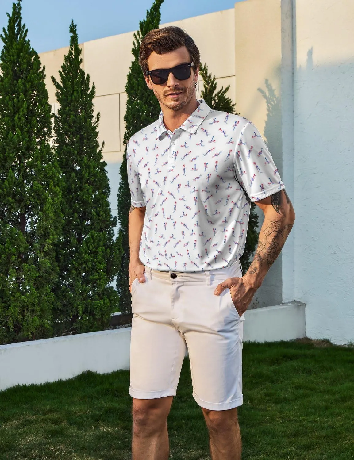 Golf Shirts for Men Funny Polo Short Sleeve Performance Moisture Wicking Quick Dry Mens Hawaiian Polo Shirt
