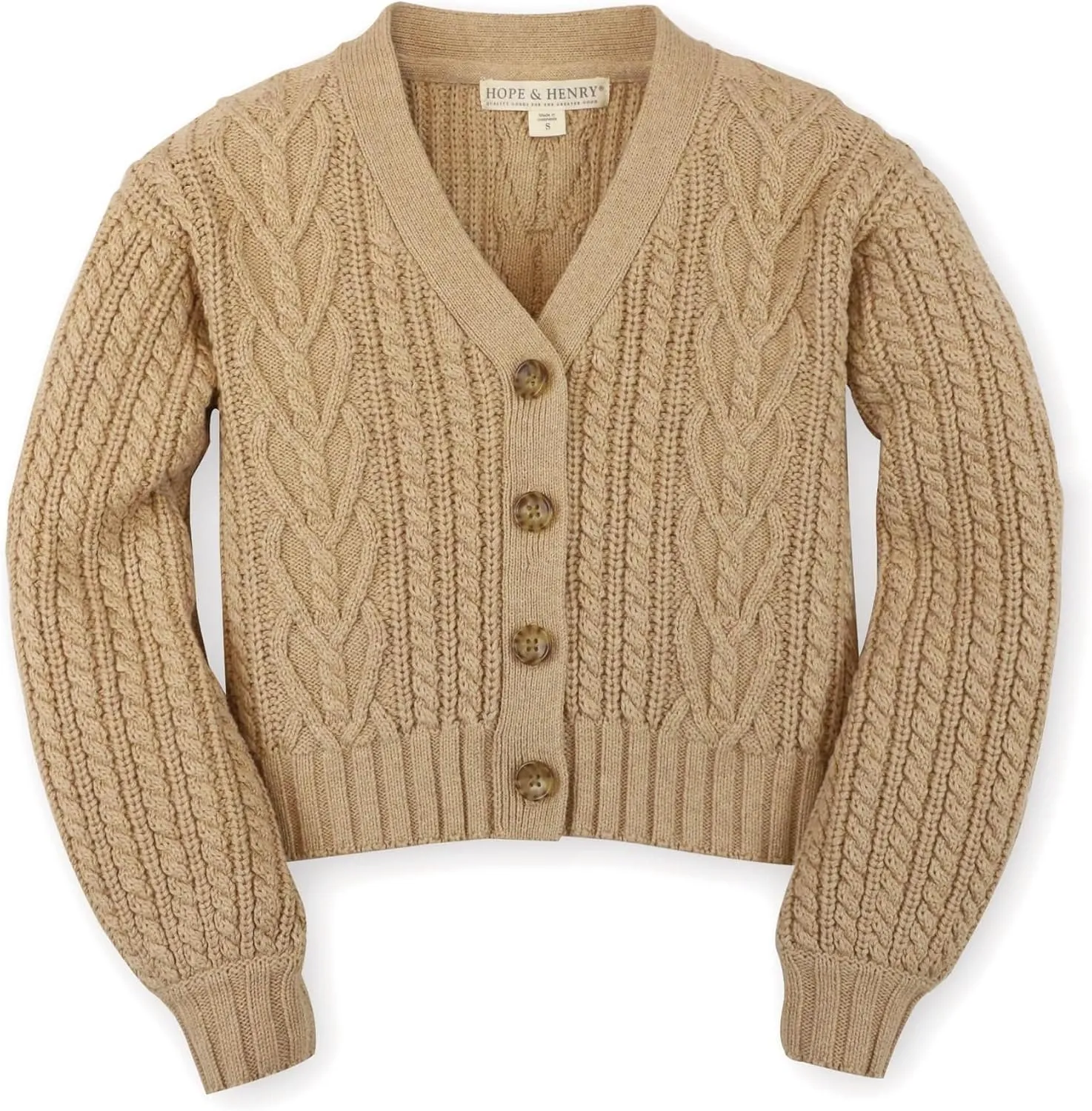 Hope & Henry Girls' Long Sleeve Fancy Cardigan Sweater with Stripe Trim