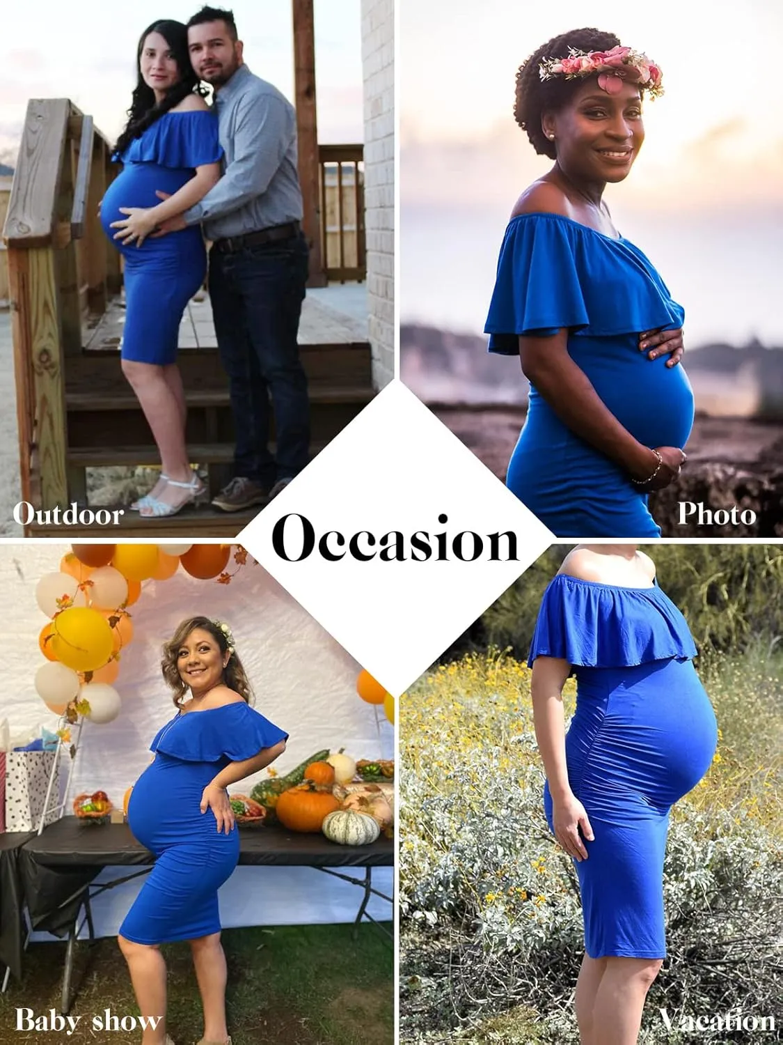 Jezero Women's Maternity Dress Off Shoulder Ruffle Sleeveless Bodycon Dress for Baby Shower