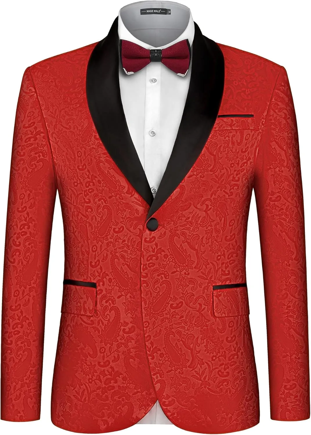 MAGE MALE Mens Floral Tuxedo Jacket Paisley Shawl Lapel One Button Blazer Jacket Slim Fit Dinner Party Prom Tuxedo