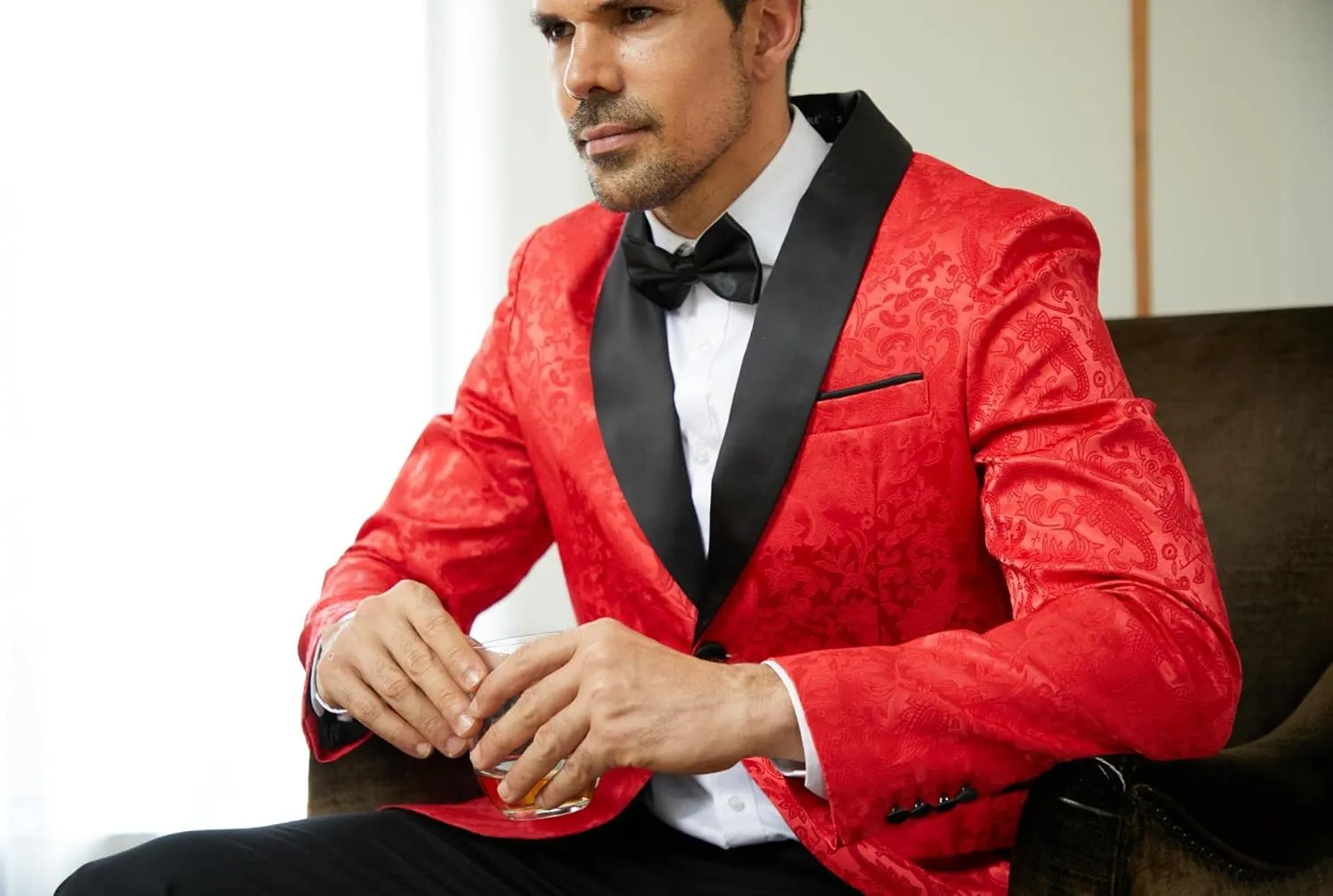 MAGE MALE Mens Floral Tuxedo Jacket Paisley Shawl Lapel One Button Blazer Jacket Slim Fit Dinner Party Prom Tuxedo