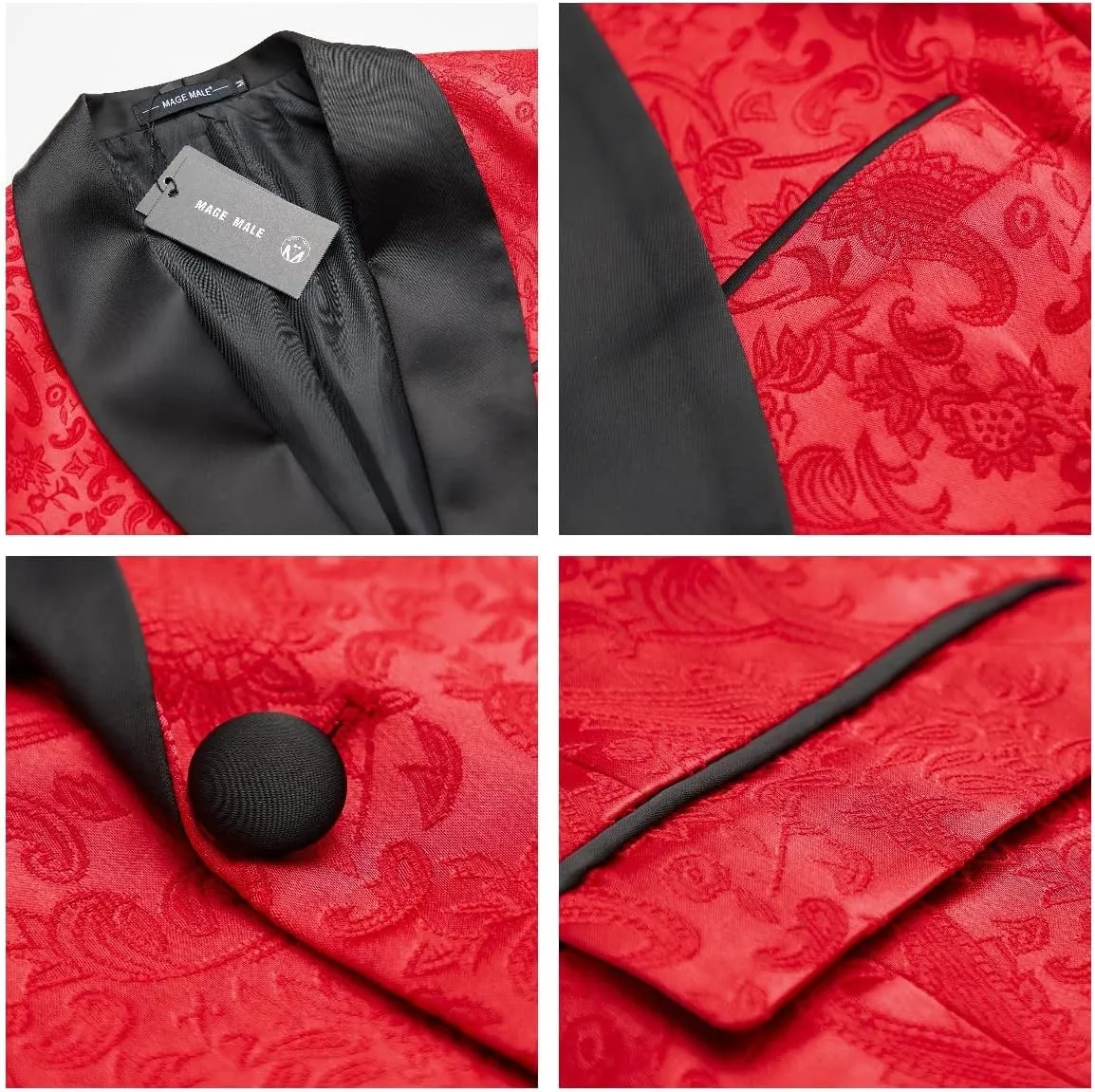 MAGE MALE Mens Floral Tuxedo Jacket Paisley Shawl Lapel One Button Blazer Jacket Slim Fit Dinner Party Prom Tuxedo