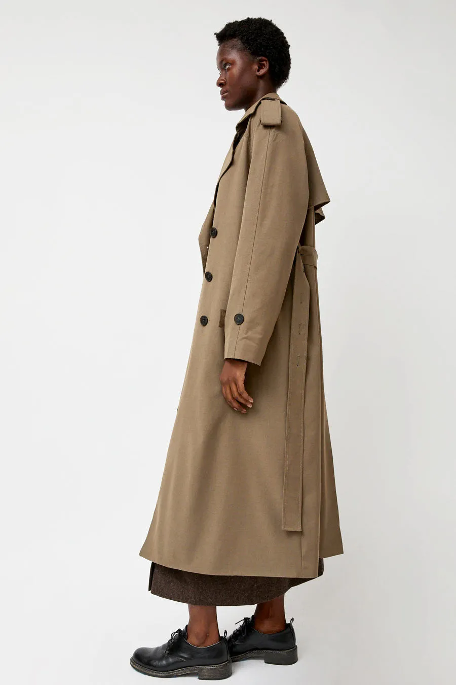 Mijeong Park Wool Blend Long Trench in Light Olive