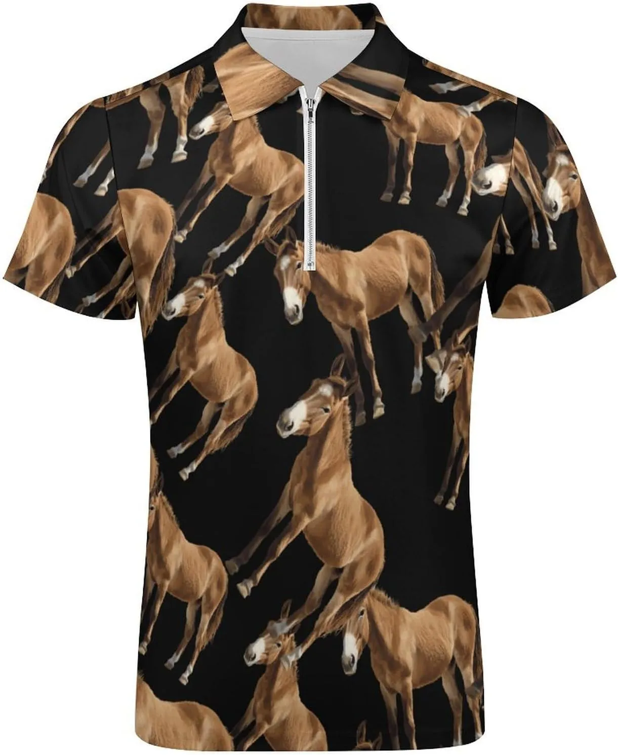 Mule Horse Trendy Polo Shirts for Men Short Sleeve Lapel Collar Zipper T-Shirts Outdoor Sports