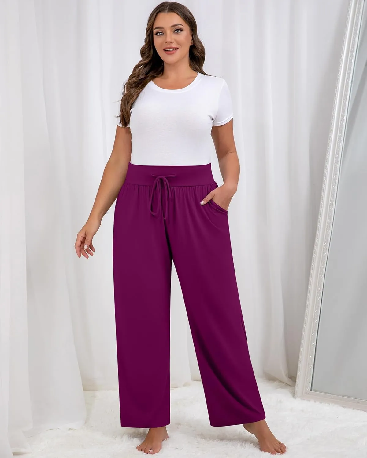 Neer 3 Pack Women's Plus Size Lounge Pants, Wide Leg Yoga Pants Baggy Drawstring Sweatpants with Pockets Casual Loose Jogger