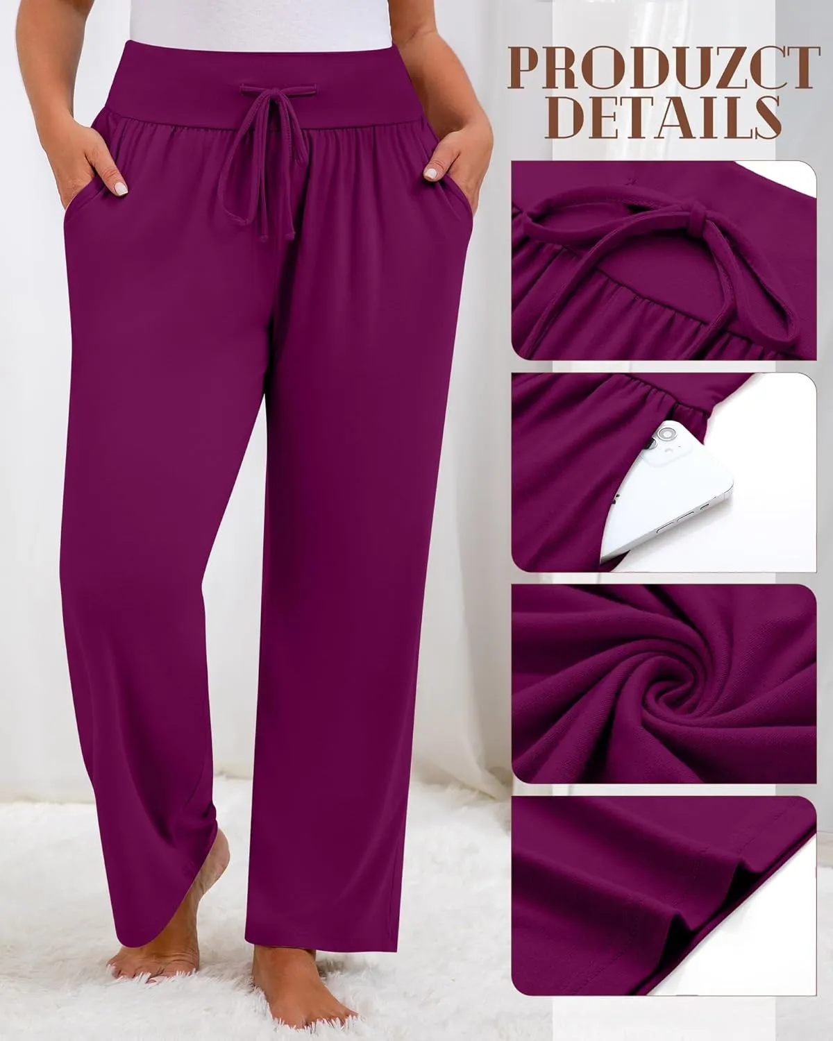 Neer 3 Pack Women's Plus Size Lounge Pants, Wide Leg Yoga Pants Baggy Drawstring Sweatpants with Pockets Casual Loose Jogger