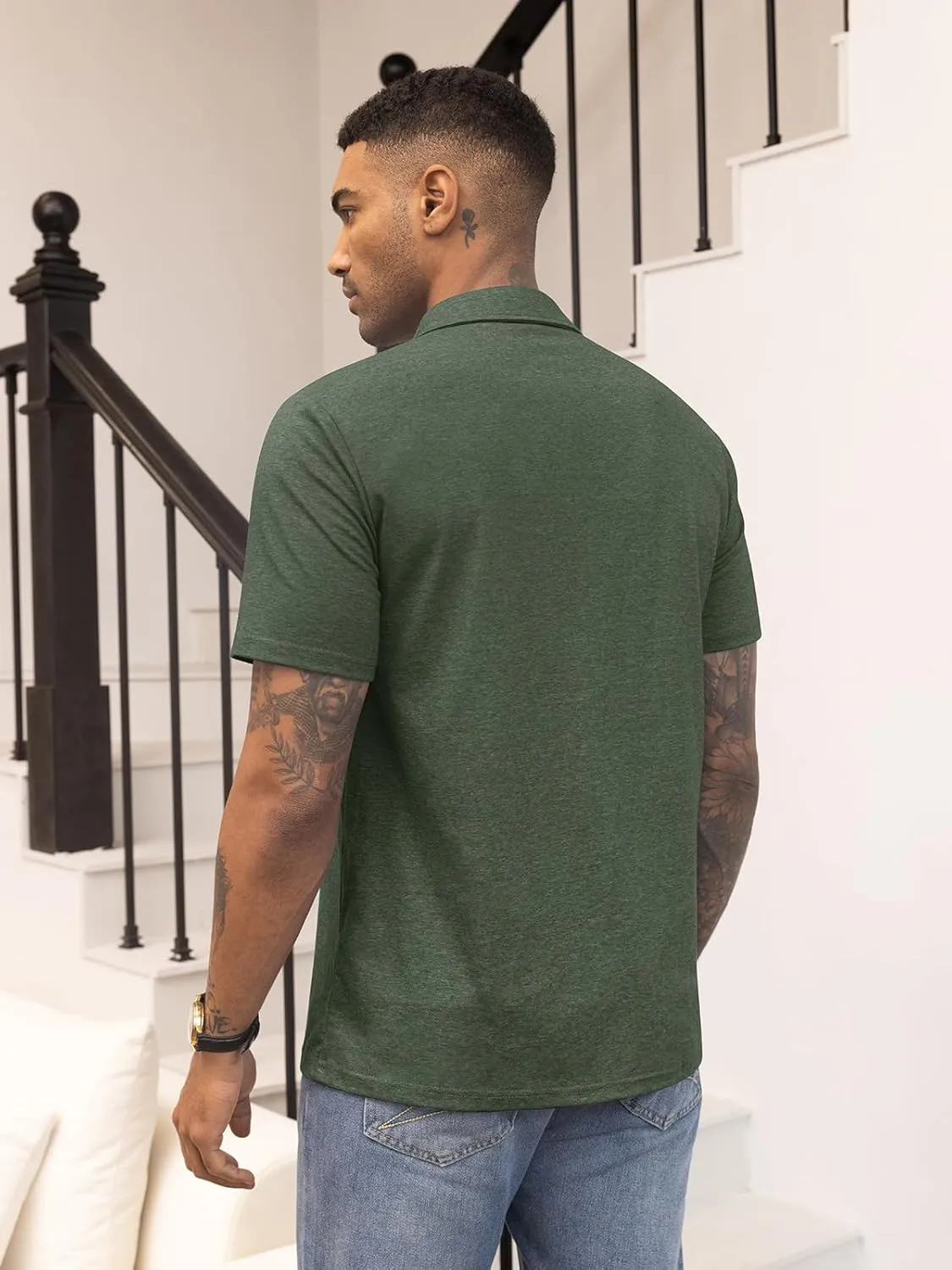 RQP Casual Polo Shirts for Men Short Sleeve Quick Dry Polo Shirts Collared T-Shirt