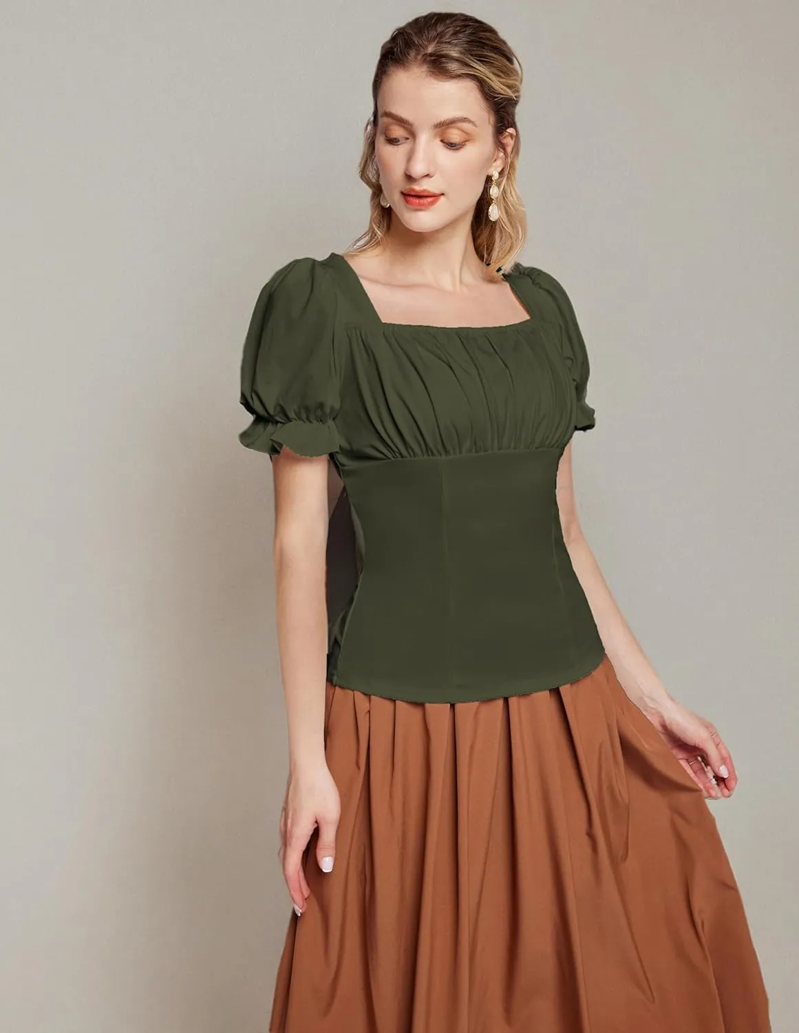 Scarlet Darkness Women's Renaissance Shirt Puff Sleeve Square Neck Vintage Blouse