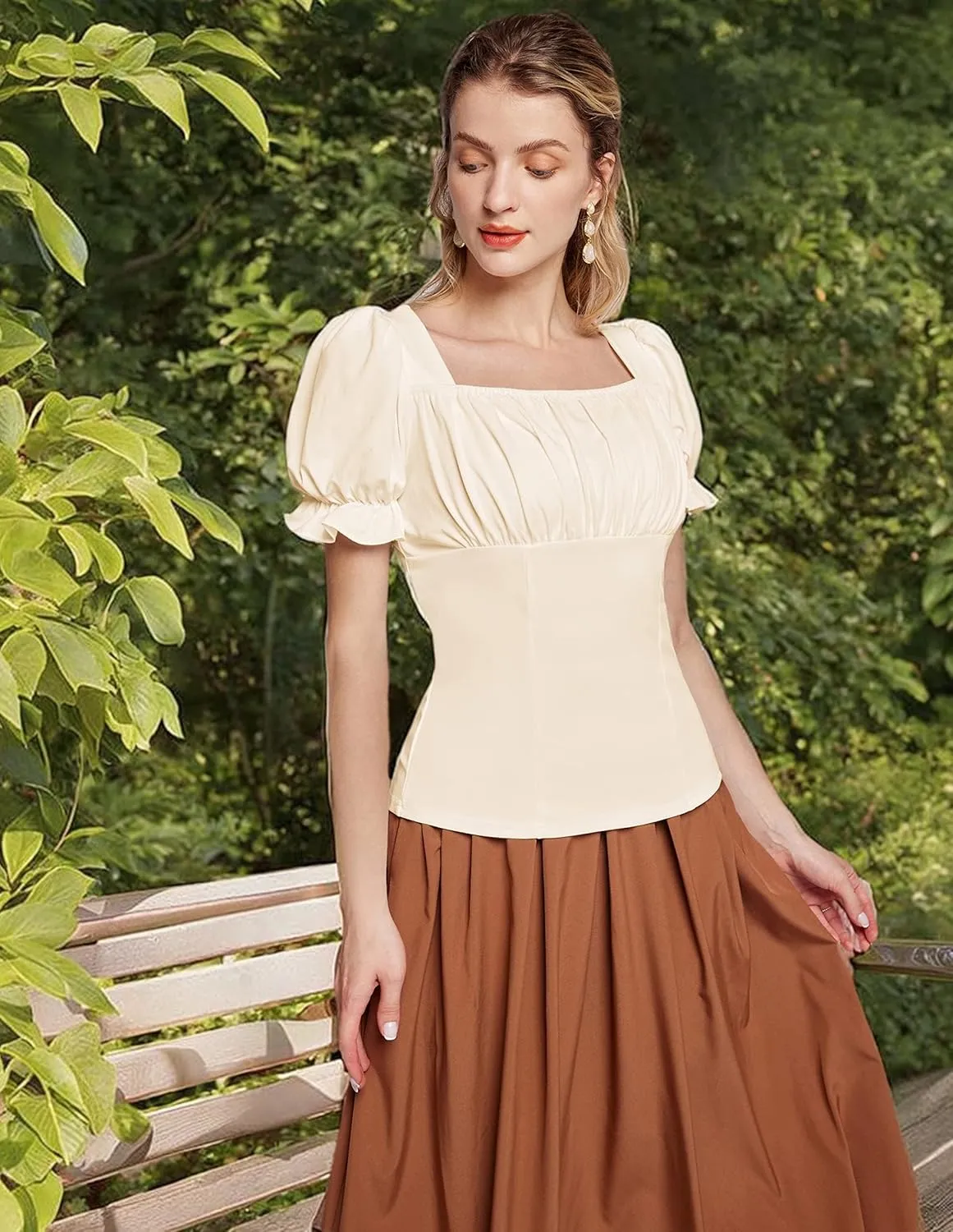 Scarlet Darkness Women's Renaissance Shirt Puff Sleeve Square Neck Vintage Blouse