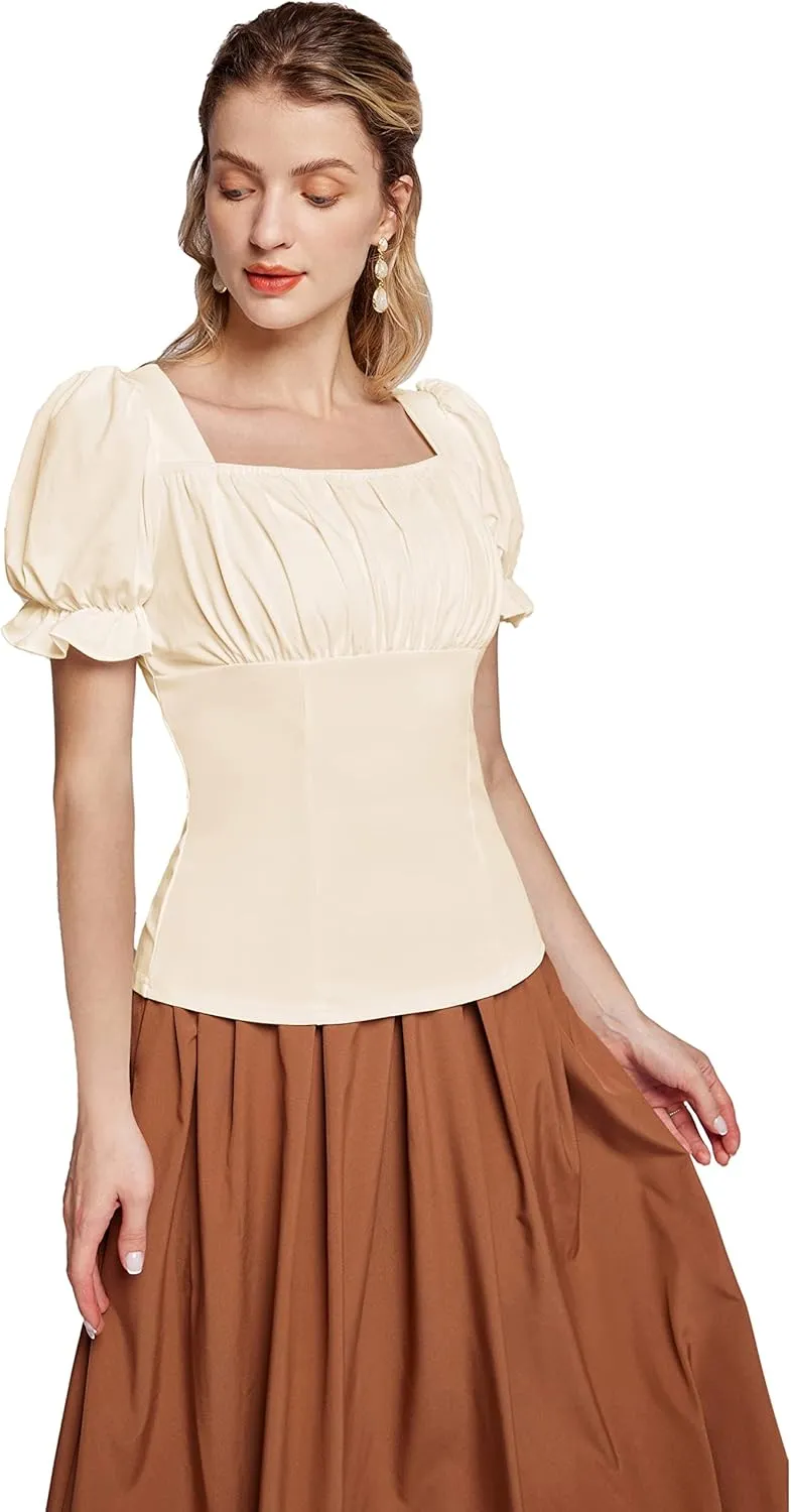 Scarlet Darkness Women's Renaissance Shirt Puff Sleeve Square Neck Vintage Blouse