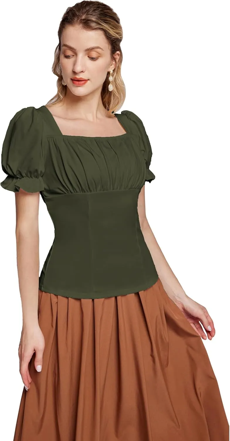 Scarlet Darkness Women's Renaissance Shirt Puff Sleeve Square Neck Vintage Blouse