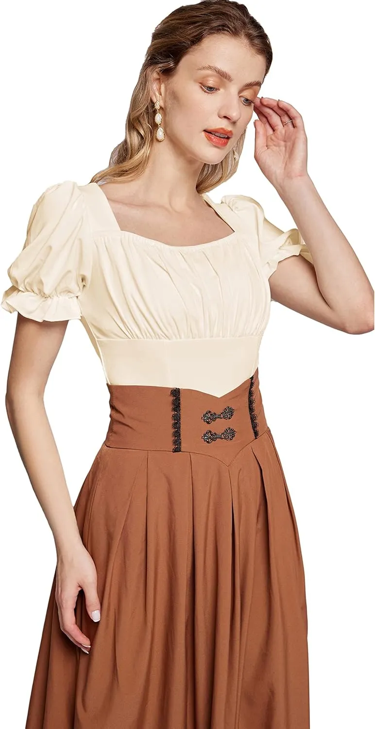 Scarlet Darkness Women's Renaissance Shirt Puff Sleeve Square Neck Vintage Blouse