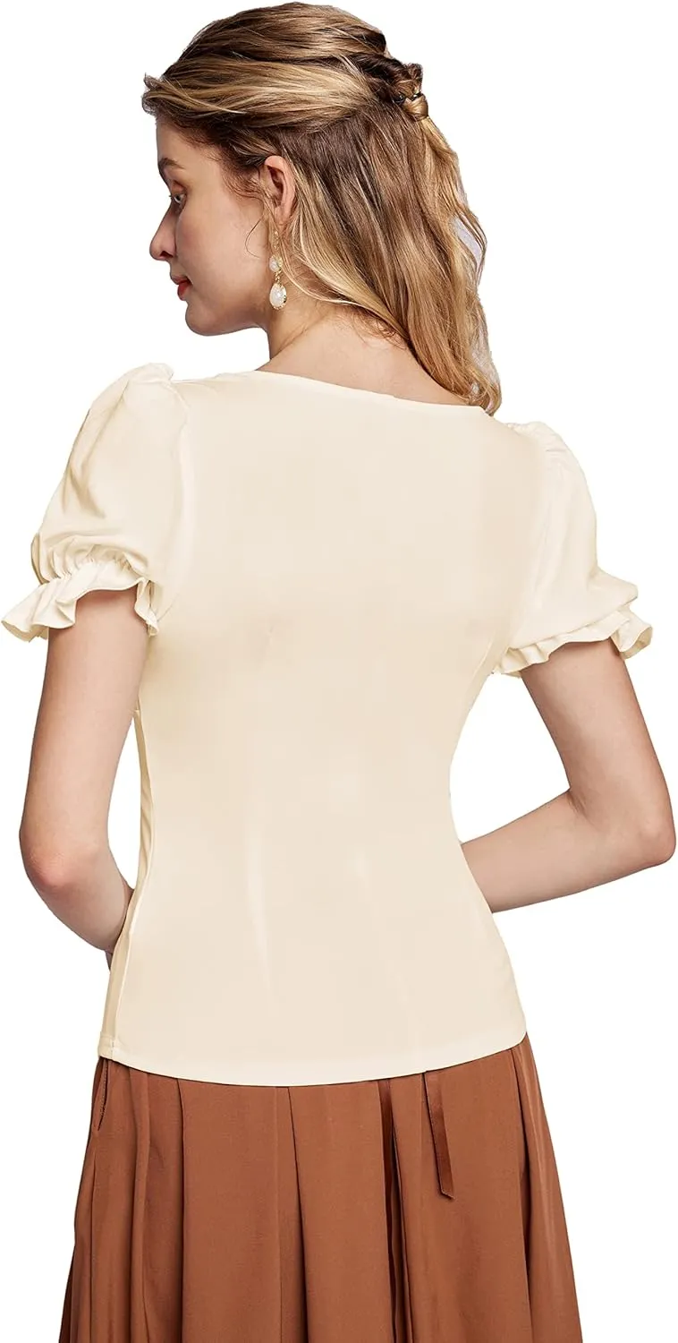 Scarlet Darkness Women's Renaissance Shirt Puff Sleeve Square Neck Vintage Blouse
