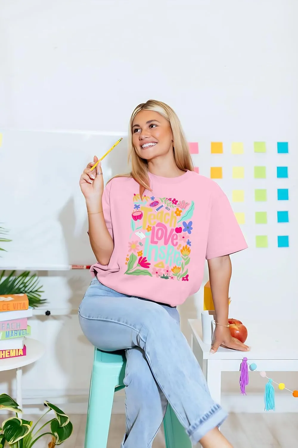 Teacher Shirt Women Teach Love Inspire Floral Graphic T-Shirt Teacher Life Shirts Last of School Tees Casual Short Sleeve Top
