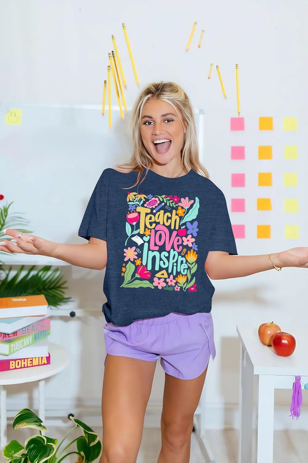 Teacher Shirt Women Teach Love Inspire Floral Graphic T-Shirt Teacher Life Shirts Last of School Tees Casual Short Sleeve Top