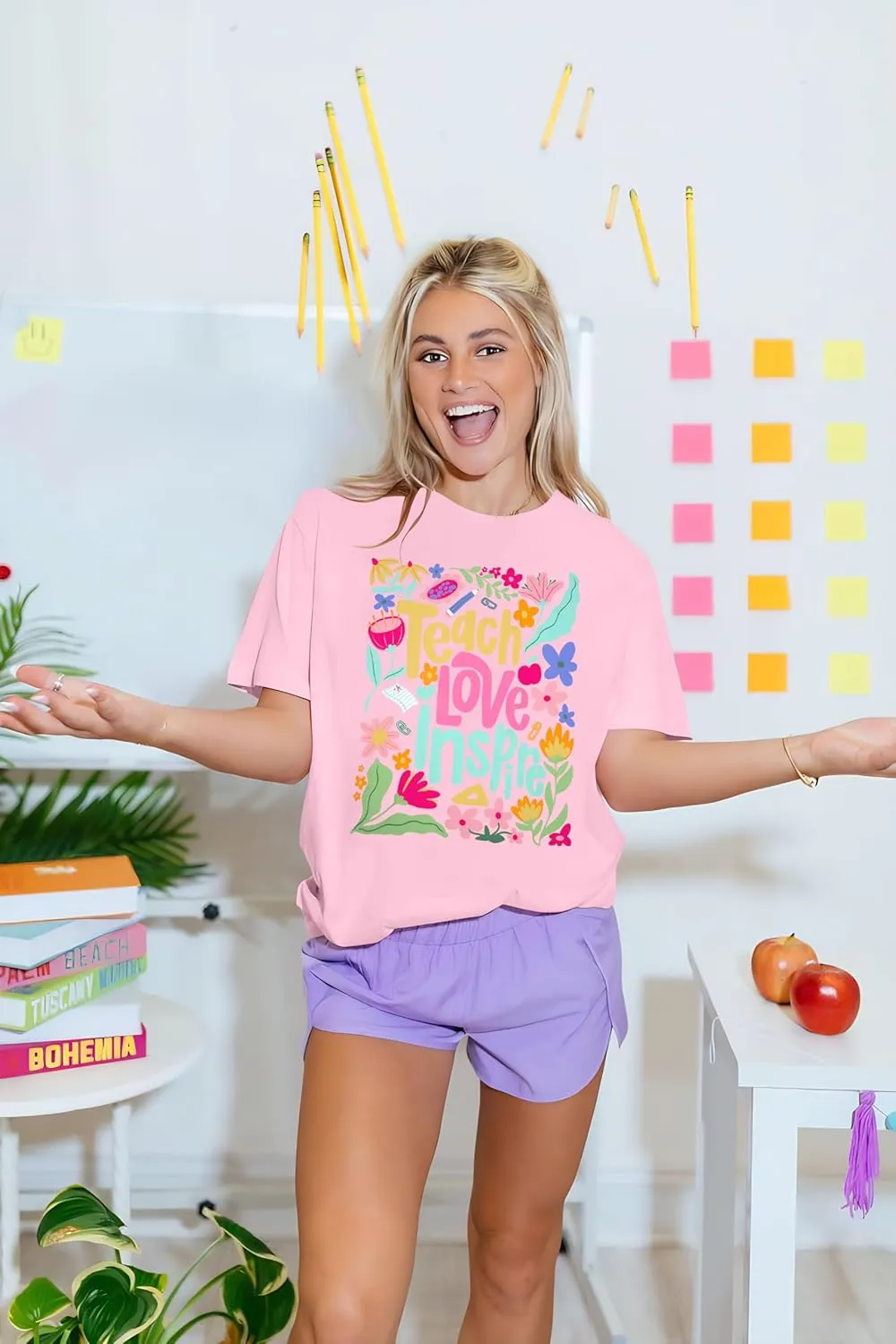Teacher Shirt Women Teach Love Inspire Floral Graphic T-Shirt Teacher Life Shirts Last of School Tees Casual Short Sleeve Top