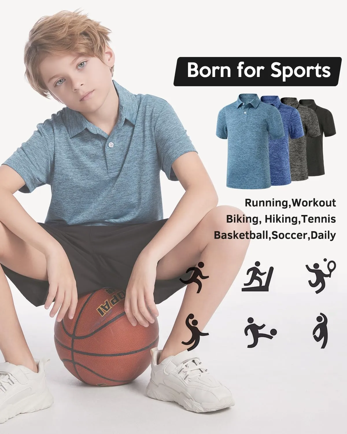Ullnoy Boys Short Sleeve Polo Shirt Moisture Wicking Golf Shirt Kids School Camp Uniform Shirts Boys 4 Pack