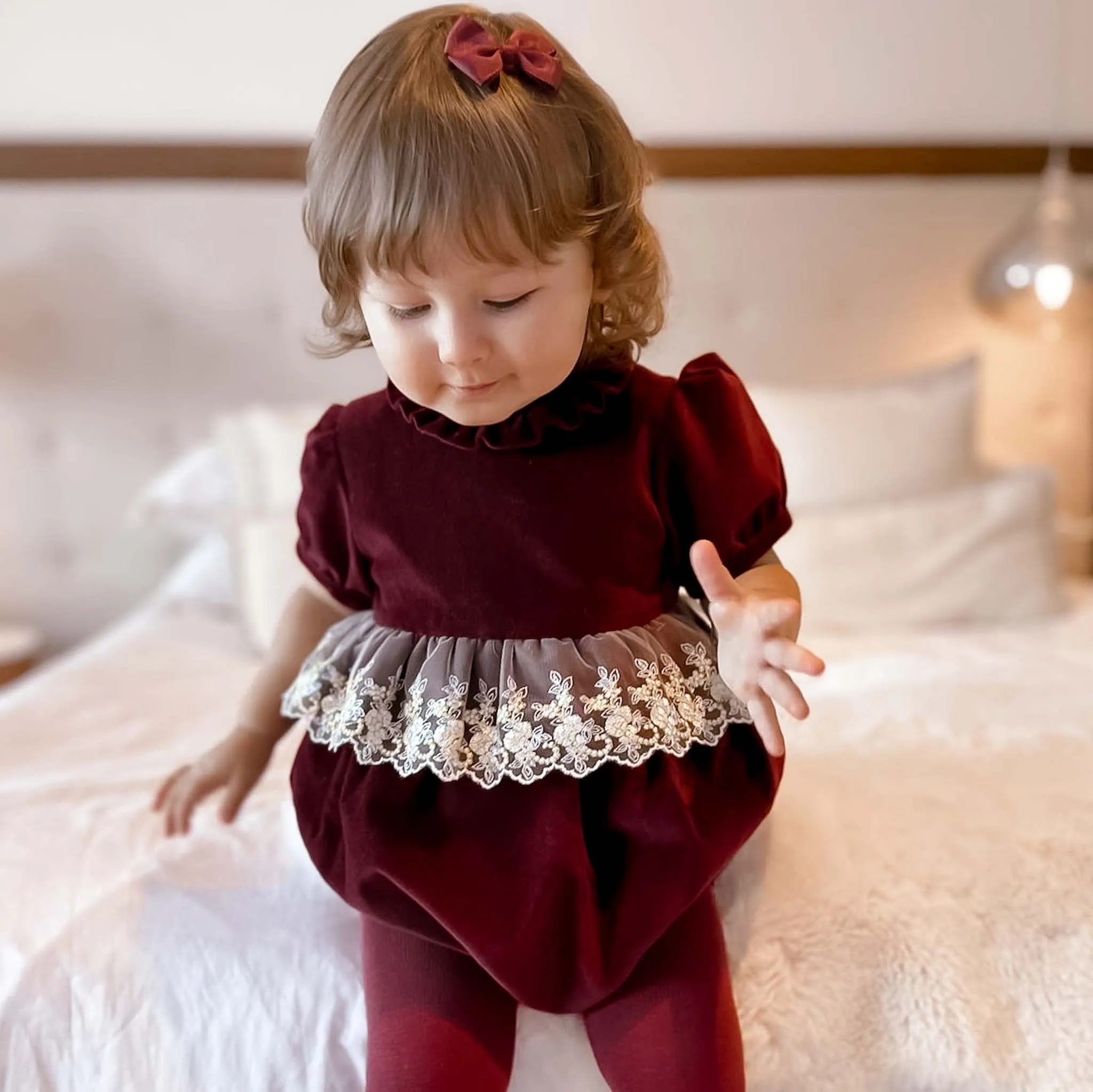 Velvet & Gold Lace Romper - Burgundy (3M - 4Y)