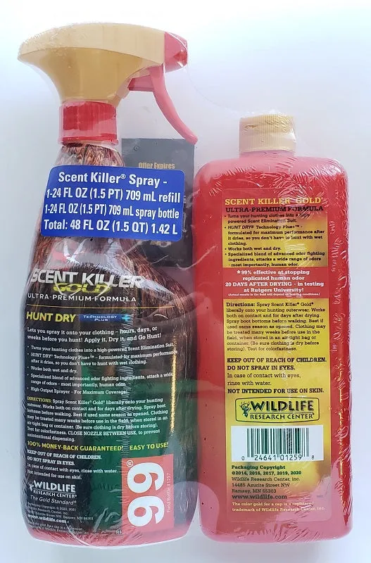 Wildlife Research Scent Killer Gold Clothing Spray 48oz Combo